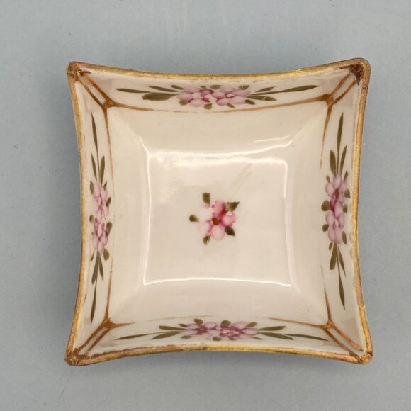 Bedside Trinket/Jewelry Dish  Square  Hand Painted Floral Vintage  Marked Nippon - Picture 1 of 4